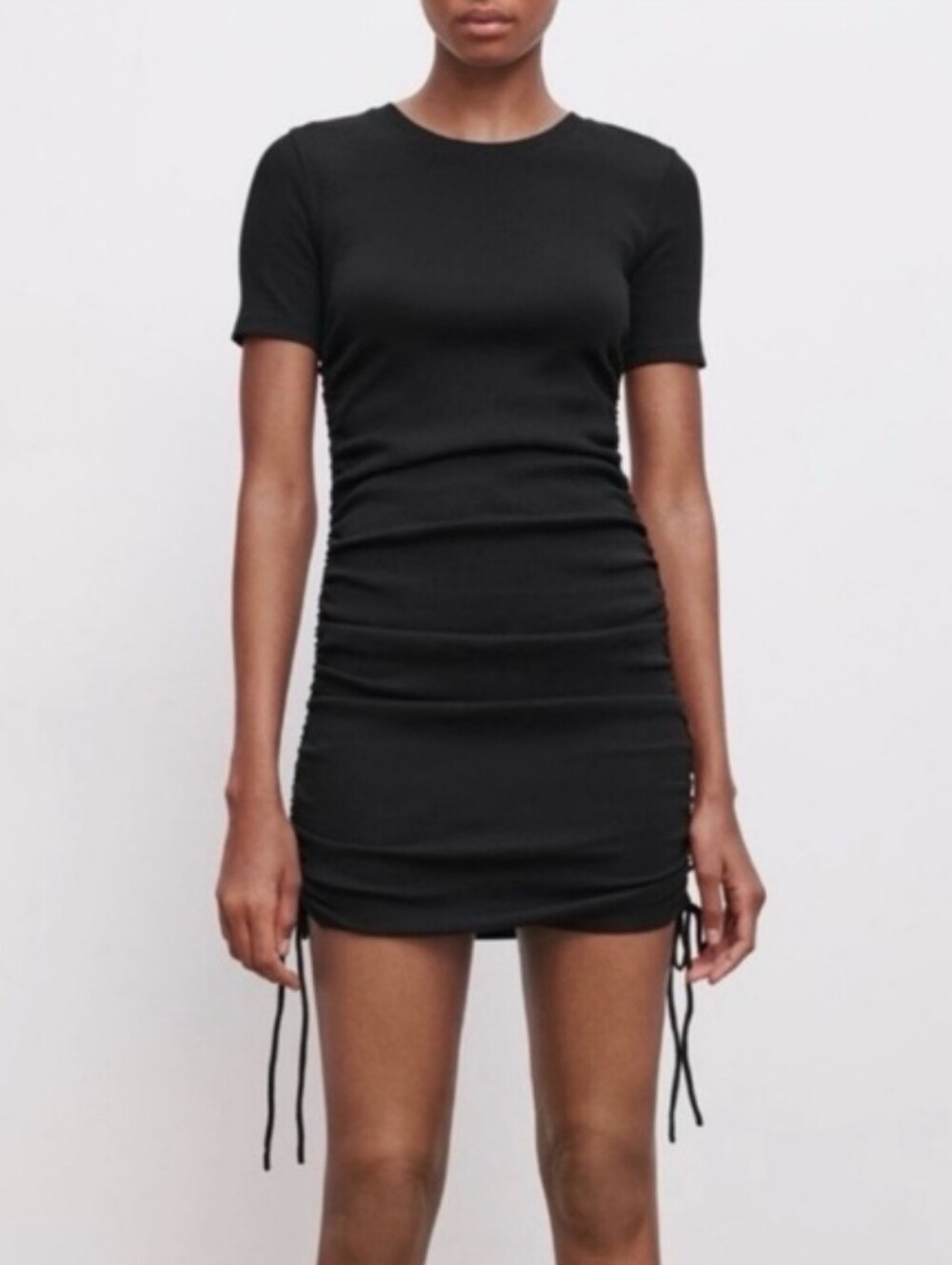 H&M Divided Black Ruched Drawstring Bodycon Mini Dress